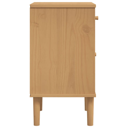 Nachtkastje Senja Rattan-Look 40X35X65 Cm Grenenhout Bruin