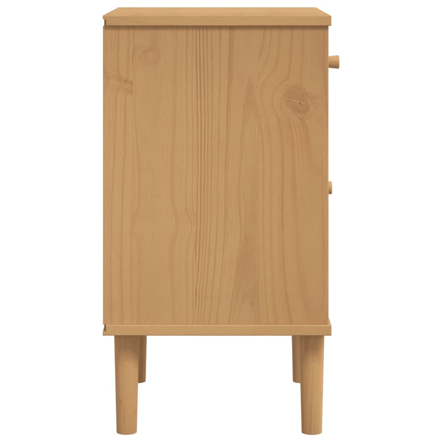 Nachtkastje Senja Rattan-Look 40X35X65 Cm Grenenhout Bruin