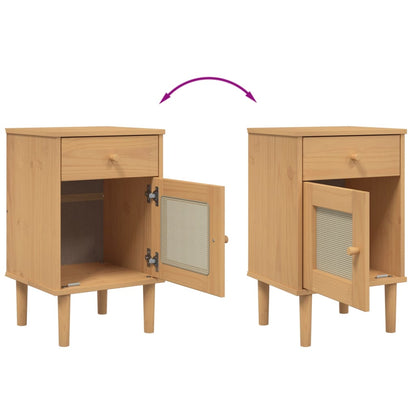 Nachtkastje Senja Rattan-Look 40X35X65 Cm Grenenhout Bruin