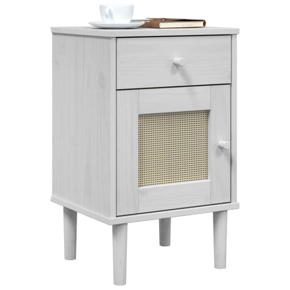 Nachtkastje SENJA rattan-look 40x35x65 cm grenenhout wit