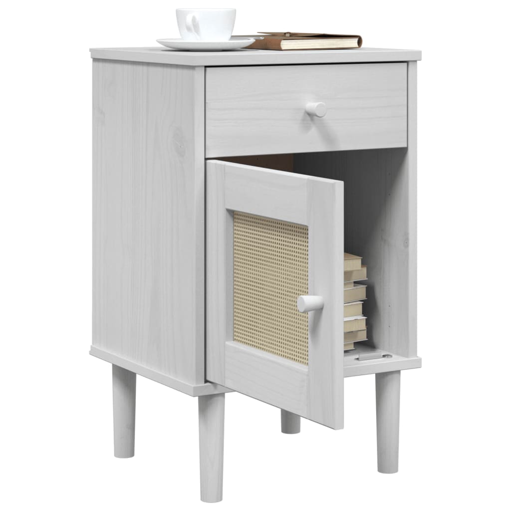 Nachtkastje SENJA rattan-look 40x35x65 cm grenenhout wit