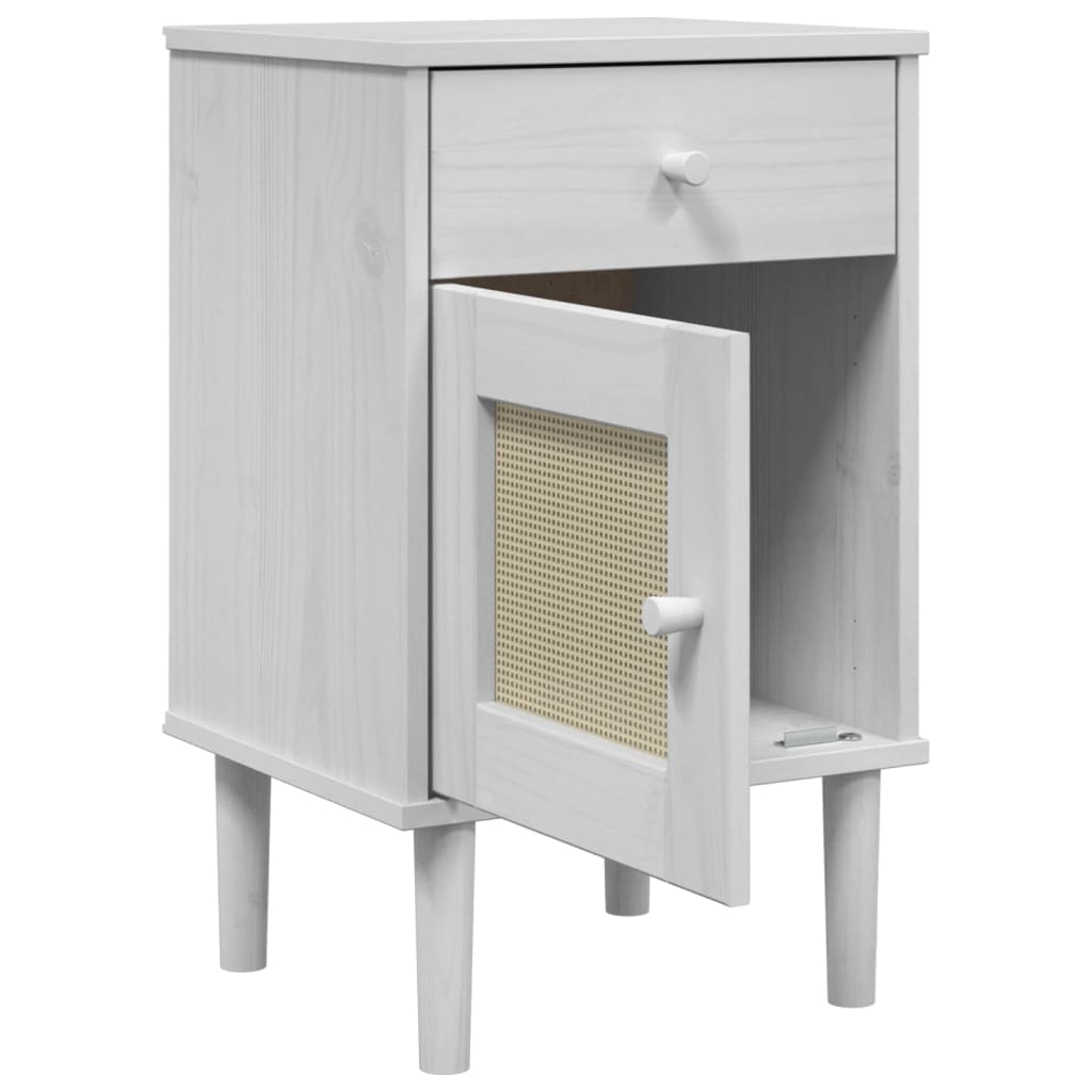 Nachtkastje SENJA rattan-look 40x35x65 cm grenenhout wit