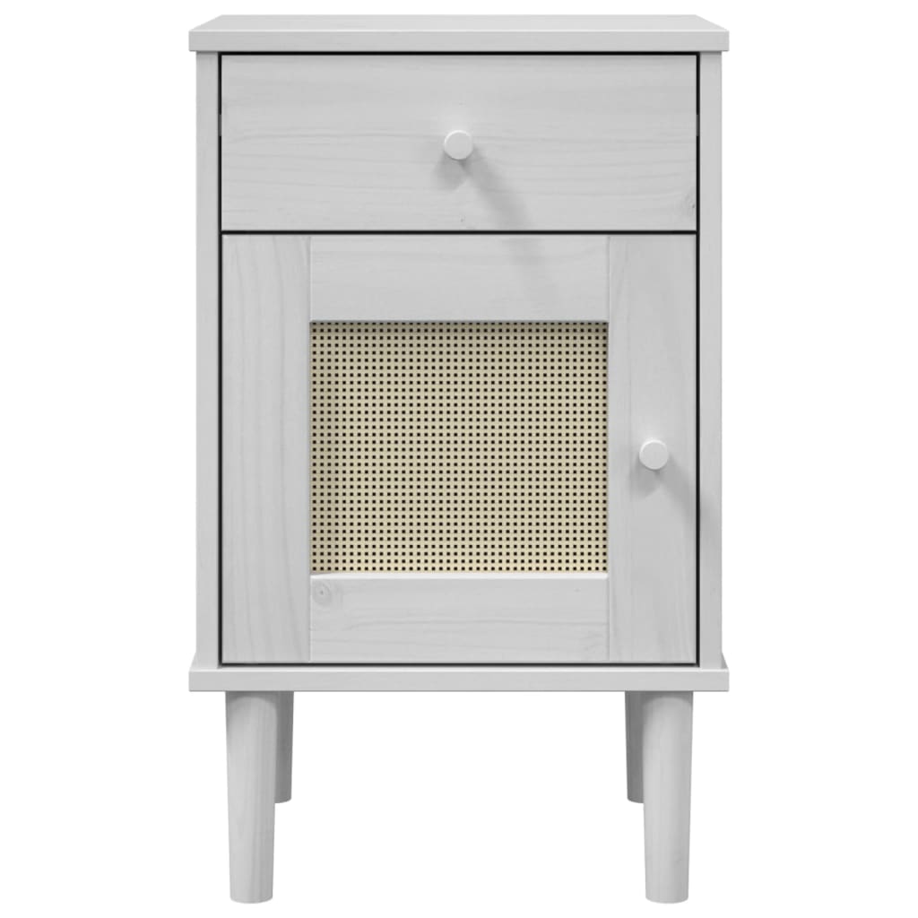 Nachtkastje SENJA rattan-look 40x35x65 cm grenenhout wit