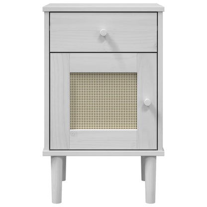 Nachtkastje SENJA rattan-look 40x35x65 cm grenenhout wit