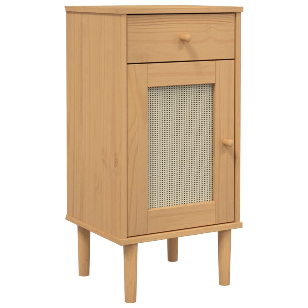 Dressoir Senja Rattan-Look 80X35X80 Cm Massief Grenenhout Bruin