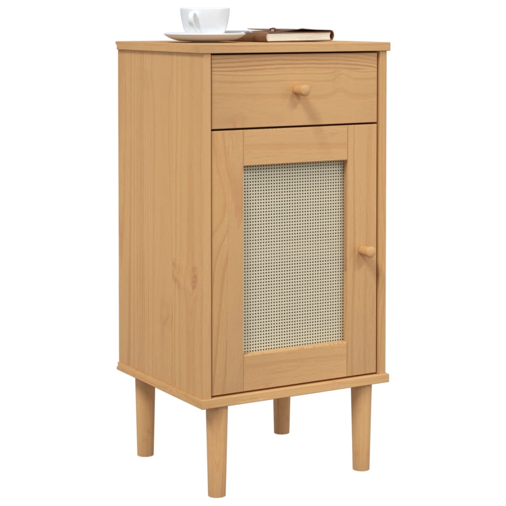 Dressoir Senja Rattan-Look 80X35X80 Cm Massief Grenenhout Bruin