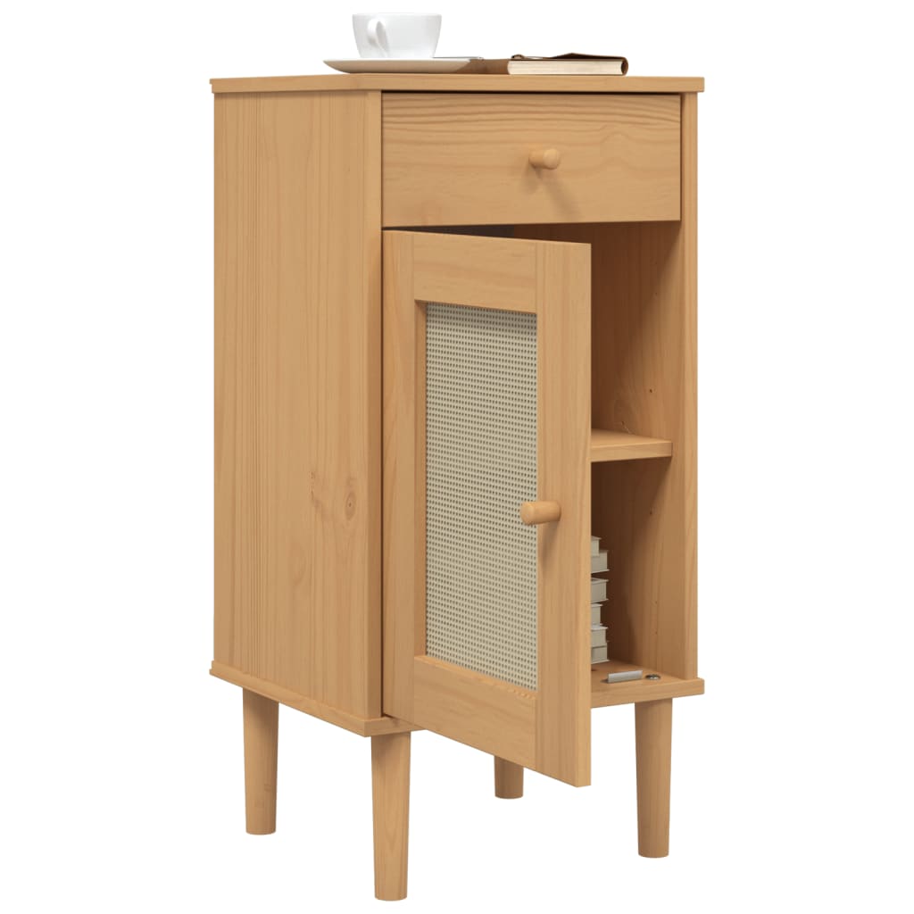 Dressoir Senja Rattan-Look 80X35X80 Cm Massief Grenenhout Bruin