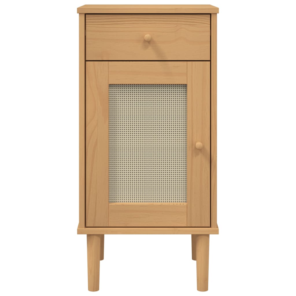 Dressoir Senja Rattan-Look 80X35X80 Cm Massief Grenenhout Bruin