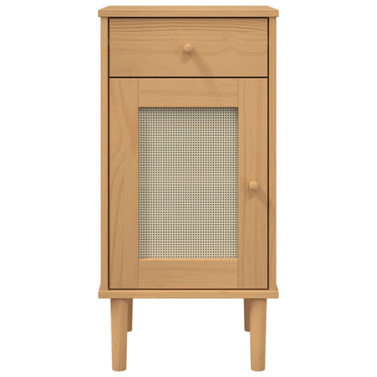 Dressoir Senja Rattan-Look 80X35X80 Cm Massief Grenenhout Bruin