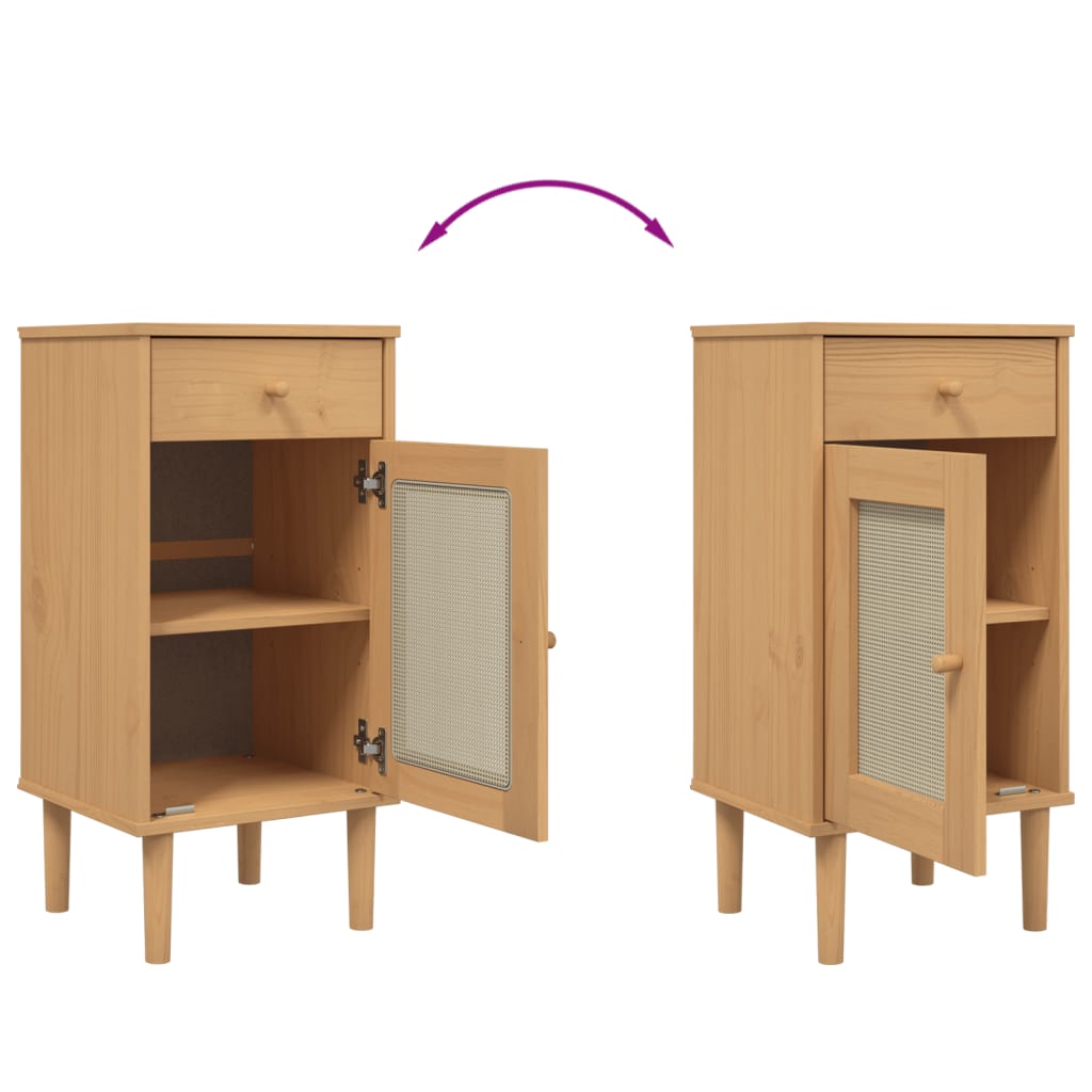 Dressoir Senja Rattan-Look 80X35X80 Cm Massief Grenenhout Bruin