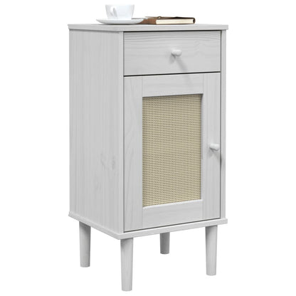 Nachtkastje Senja Rattan-Look 40X35X80 Cm Grenenhout Wit