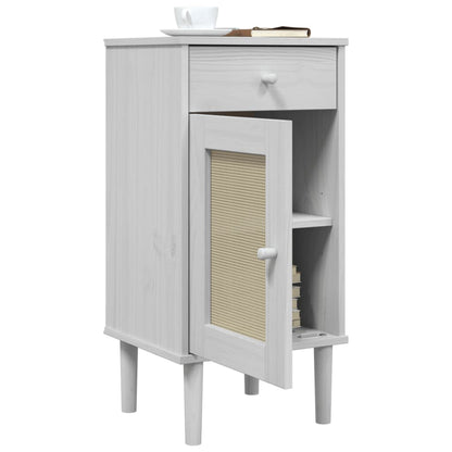 Nachtkastje Senja Rattan-Look 40X35X80 Cm Grenenhout Wit