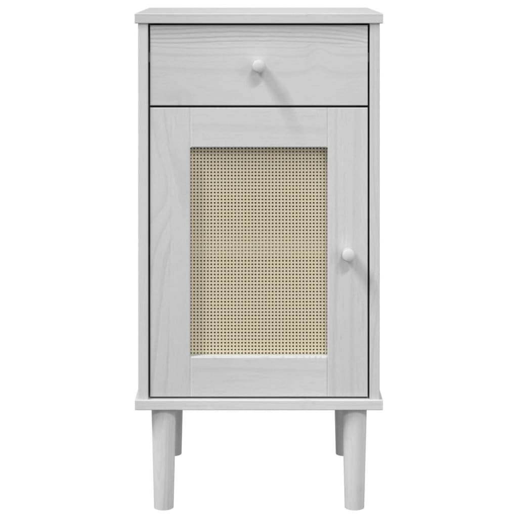 Nachtkastje Senja Rattan-Look 40X35X80 Cm Grenenhout Wit