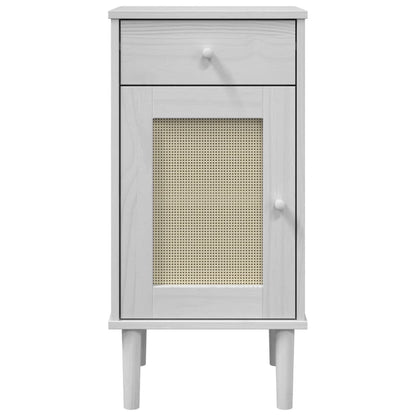 Nachtkastje Senja Rattan-Look 40X35X80 Cm Grenenhout Wit