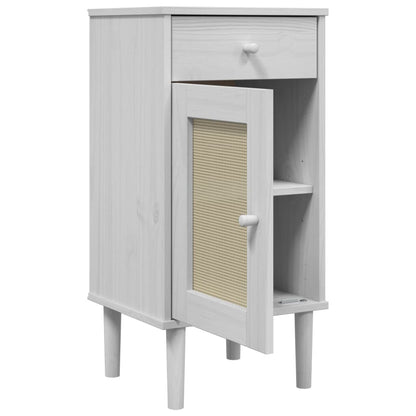 Nachtkastje Senja Rattan-Look 40X35X80 Cm Grenenhout Wit