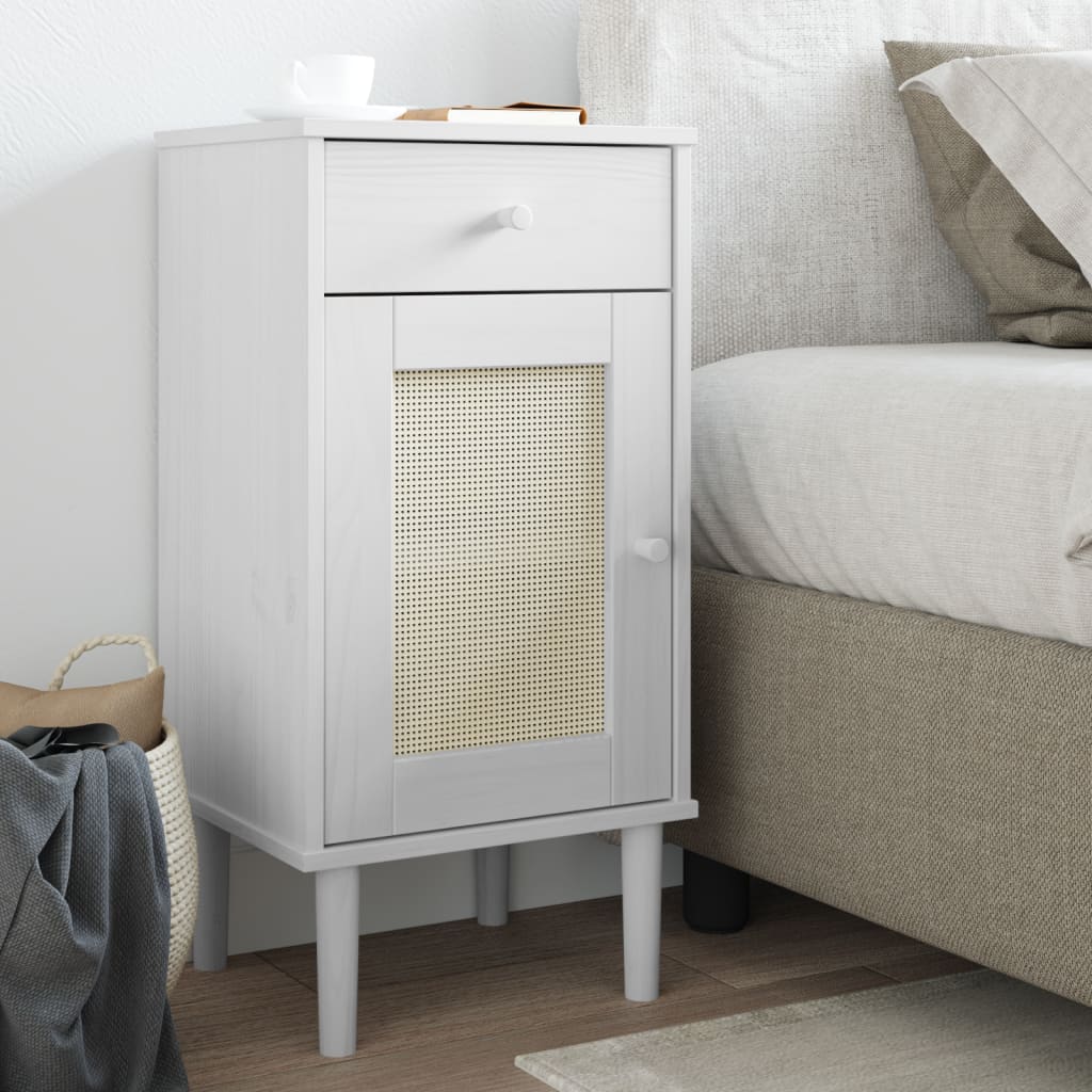 Nachtkastje Senja Rattan-Look 40X35X80 Cm Grenenhout Wit