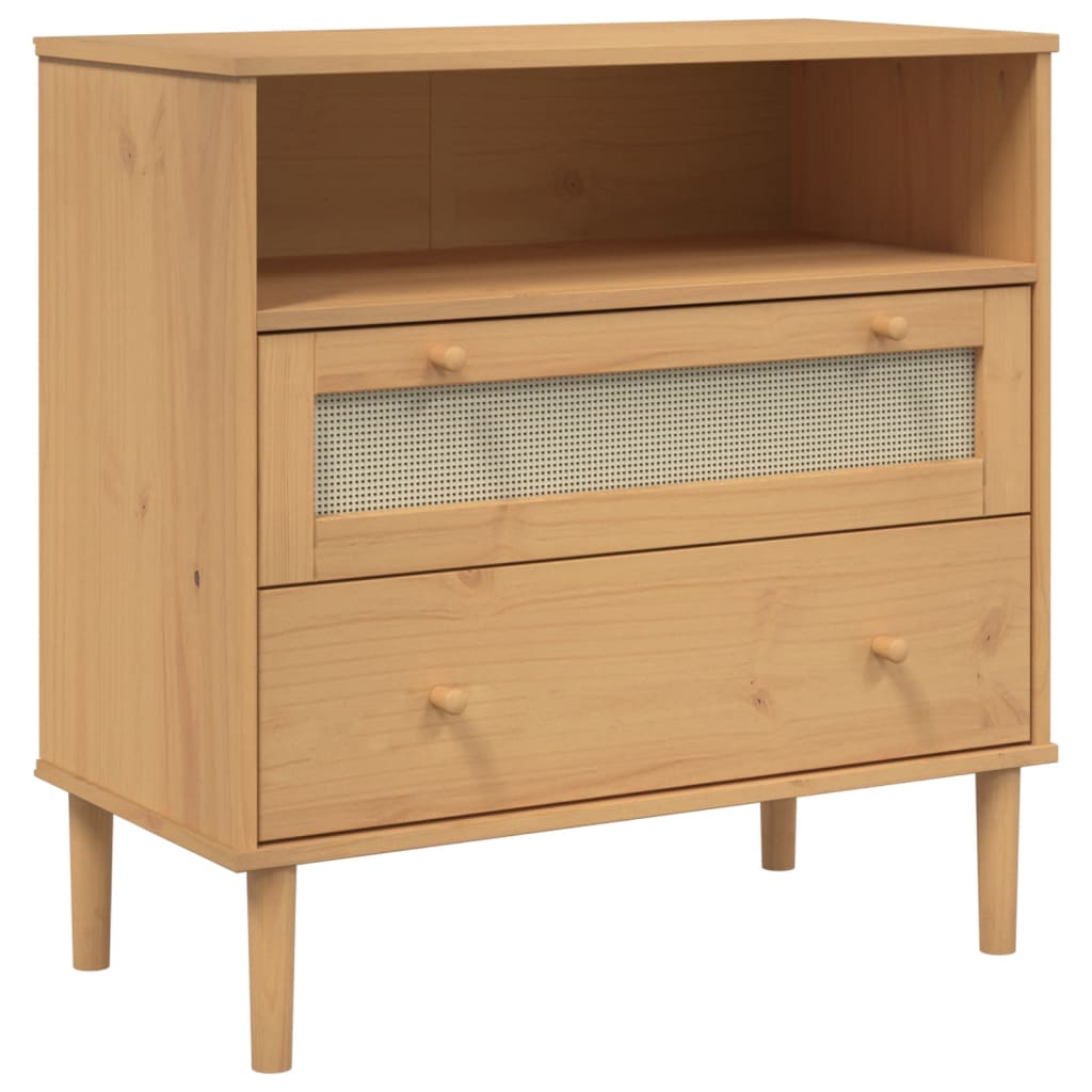 Dressoir Senja Rattan-Look 80X40X80 Cm Massief Grenenhout Bruin