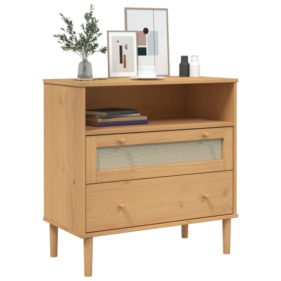 Dressoir Senja Rattan-Look 80X40X80 Cm Massief Grenenhout Bruin