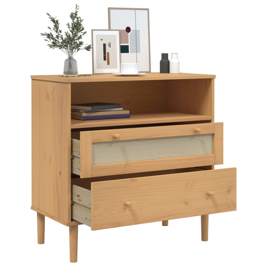 Dressoir Senja Rattan-Look 80X40X80 Cm Massief Grenenhout Bruin