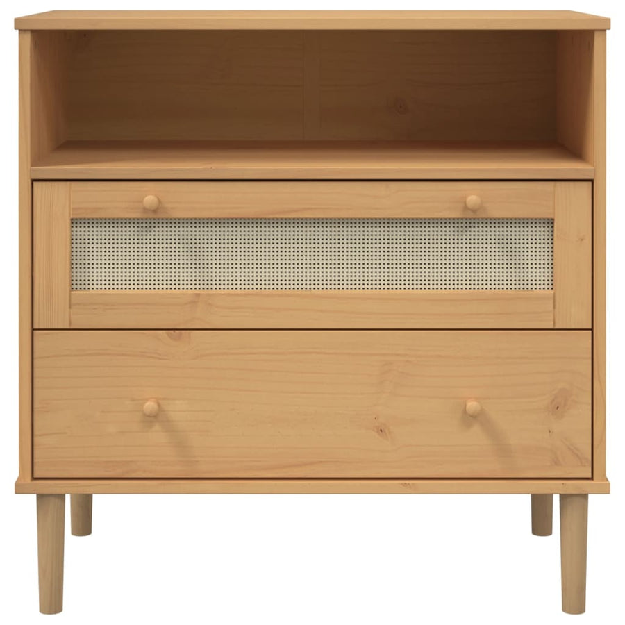 Dressoir Senja Rattan-Look 80X40X80 Cm Massief Grenenhout Bruin