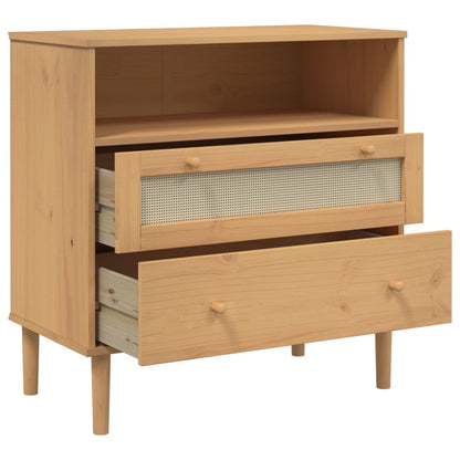 Dressoir Senja Rattan-Look 80X40X80 Cm Massief Grenenhout Bruin