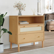 Dressoir 80x40x80 cm massief grenenhout poly rattan bruin