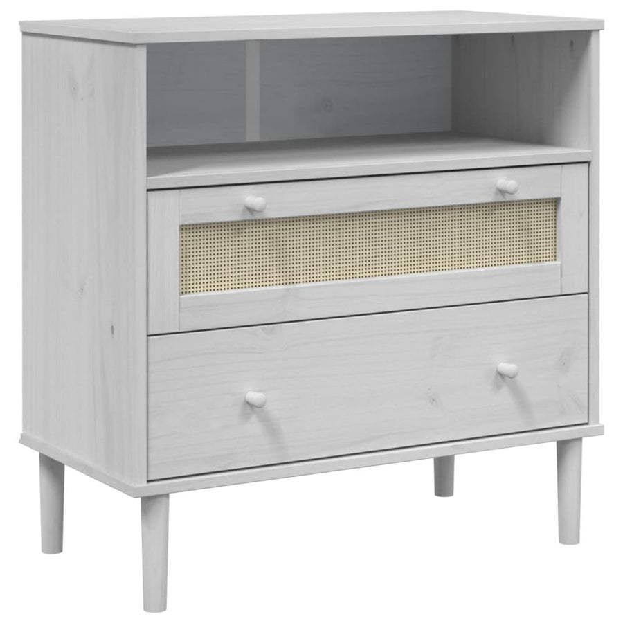 Dressoir Senja Rattan-Look 80X40X80 Cm Massief Grenenhout Wit