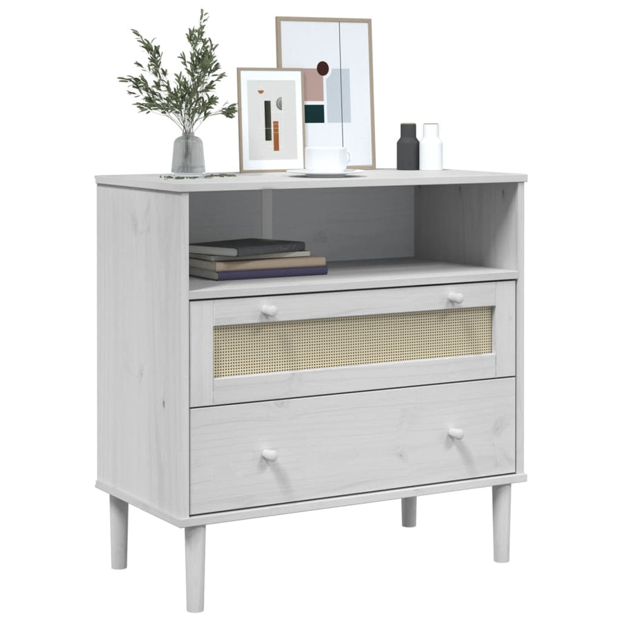 Dressoir Senja Rattan-Look 80X40X80 Cm Massief Grenenhout Wit