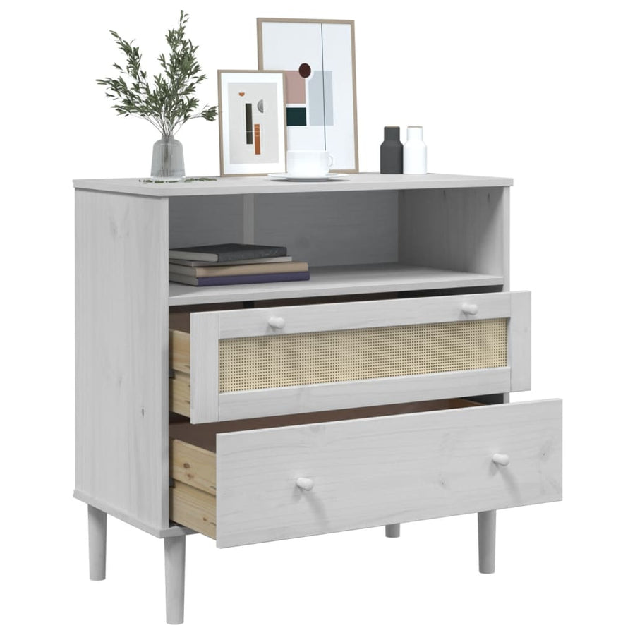Dressoir Senja Rattan-Look 80X40X80 Cm Massief Grenenhout Wit