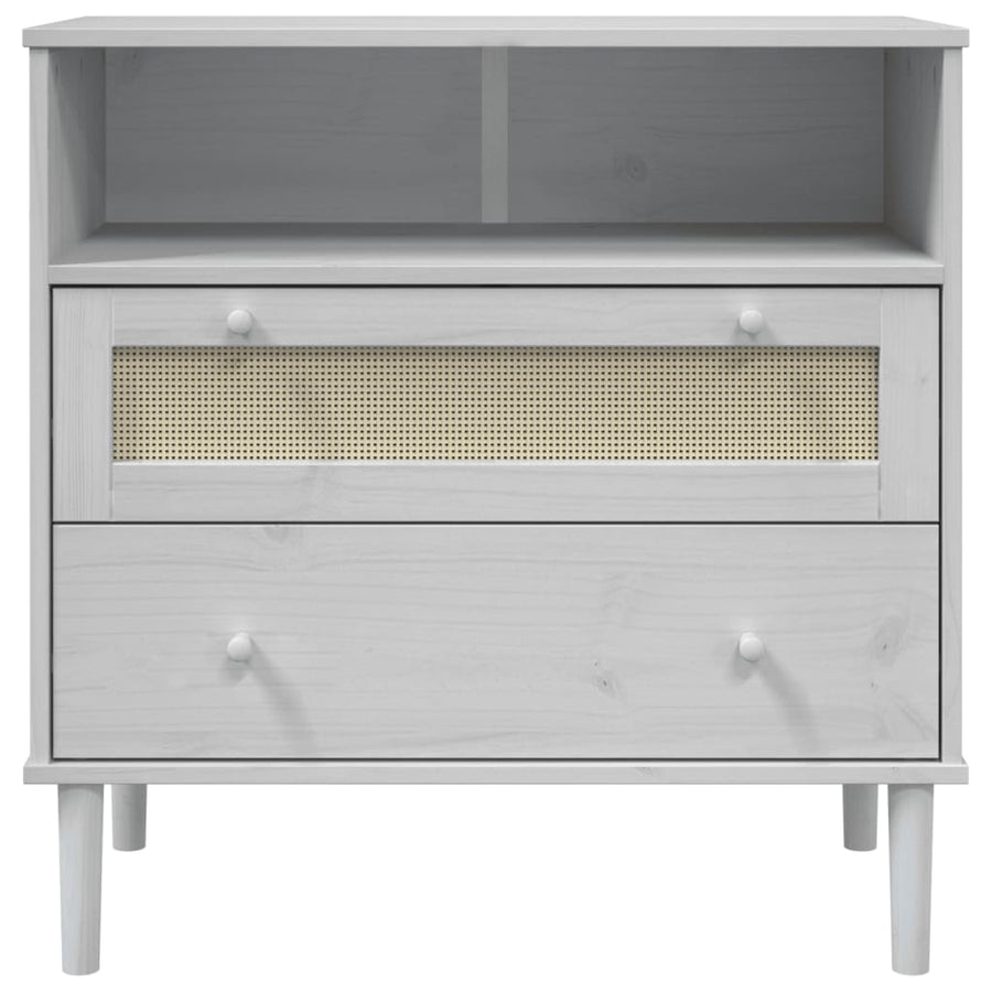 Dressoir Senja Rattan-Look 80X40X80 Cm Massief Grenenhout Wit