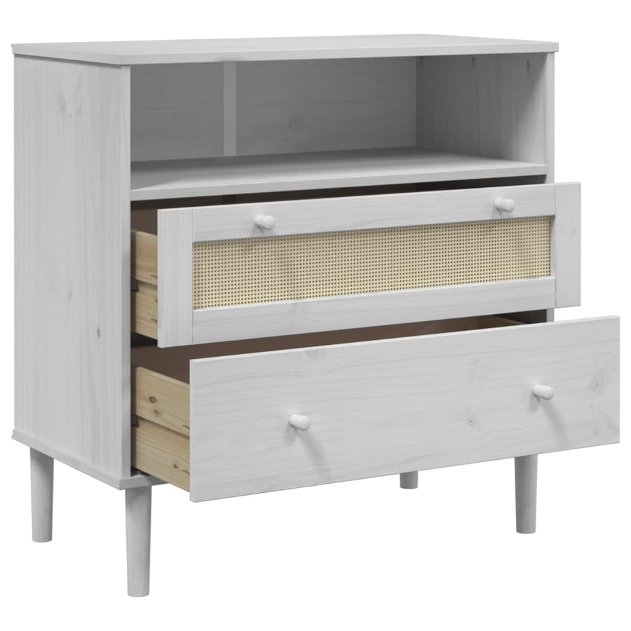 Dressoir Senja Rattan-Look 80X40X80 Cm Massief Grenenhout Wit