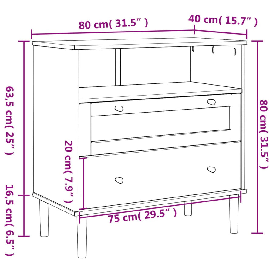 Dressoir Senja Rattan-Look 80X40X80 Cm Massief Grenenhout Wit