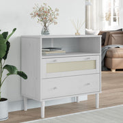 Dressoir 80x40x80 cm massief grenenhout wit rattan-look