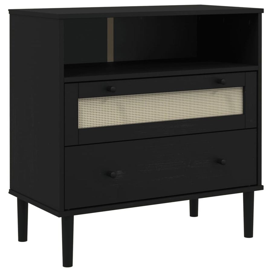Dressoir Senja Rattan-Look 80X40X80 Cm Massief Grenenhout Zwart