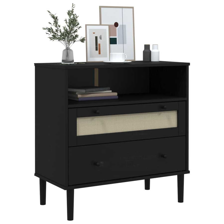Dressoir Senja Rattan-Look 80X40X80 Cm Massief Grenenhout Zwart