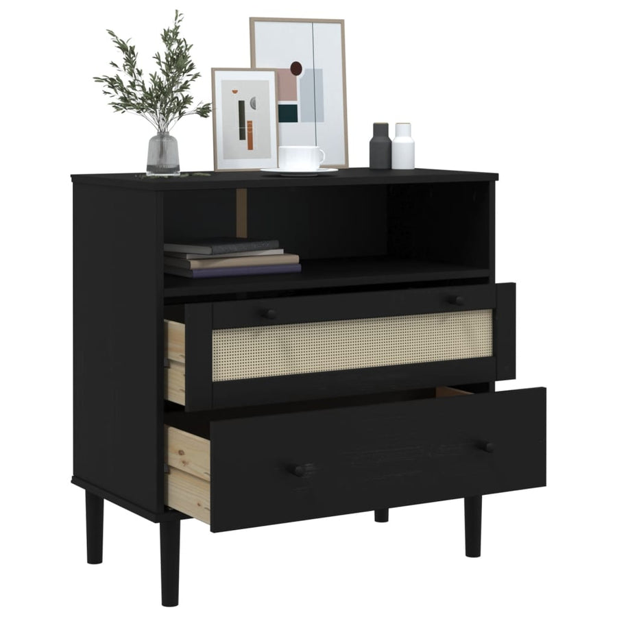 Dressoir Senja Rattan-Look 80X40X80 Cm Massief Grenenhout Zwart