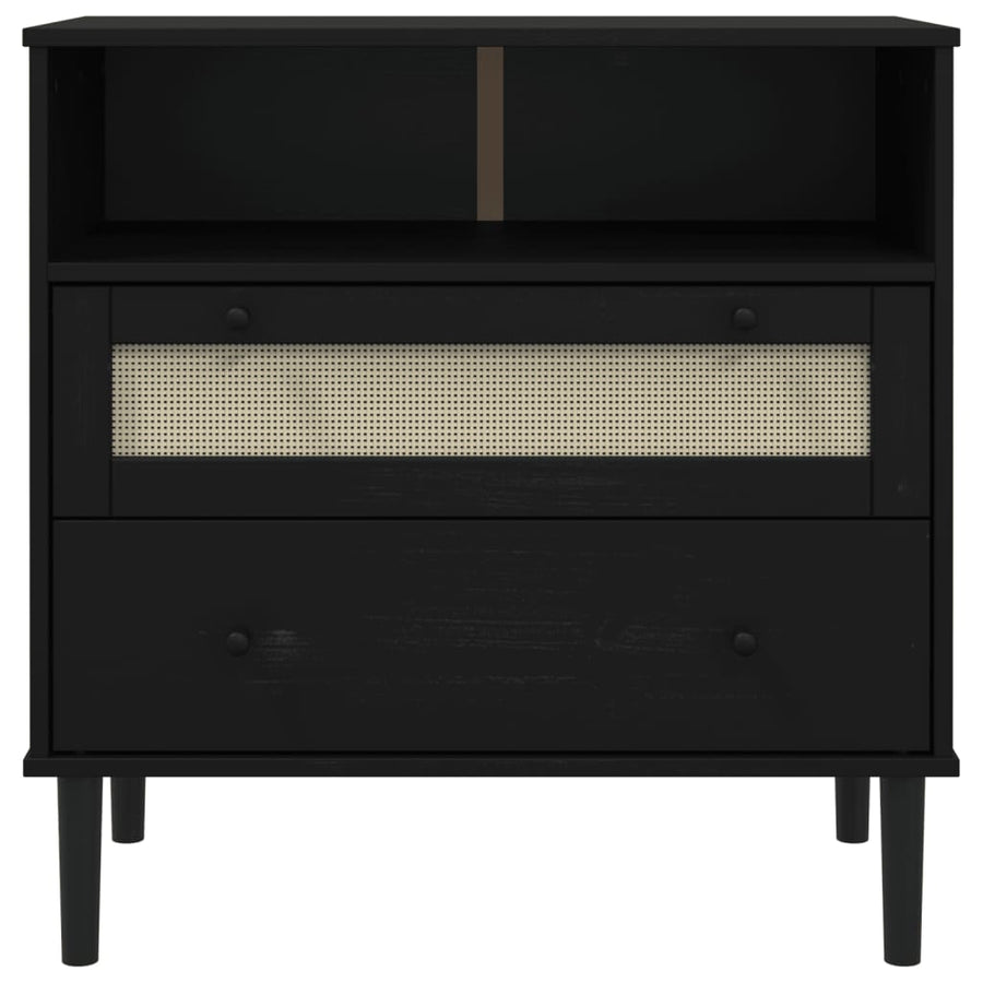 Dressoir Senja Rattan-Look 80X40X80 Cm Massief Grenenhout Zwart