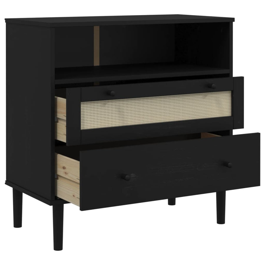Dressoir Senja Rattan-Look 80X40X80 Cm Massief Grenenhout Zwart