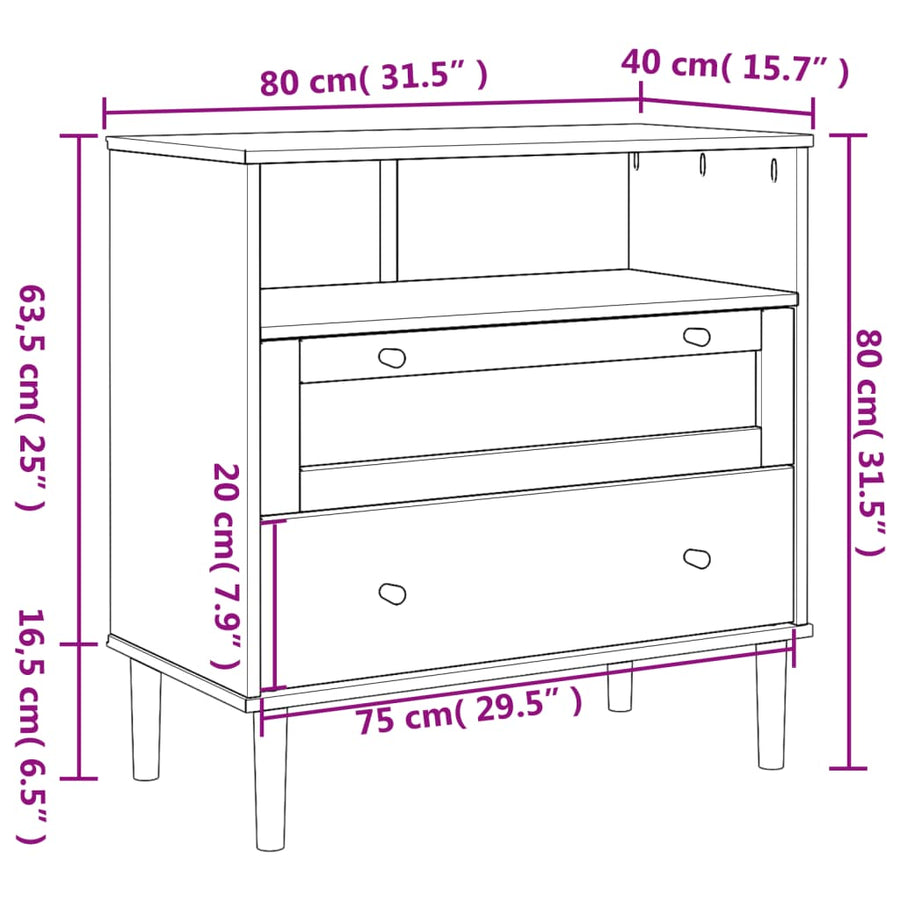 Dressoir Senja Rattan-Look 80X40X80 Cm Massief Grenenhout Zwart