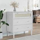 Chest of Drawers Senja Rattan-Look 80X40X80 Cm Solid Pine Wood White