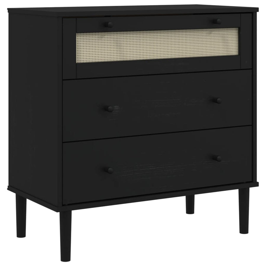 Ladekast Senja Rattan-Look 80X40X80 Cm Massief Grenenhout Zwart