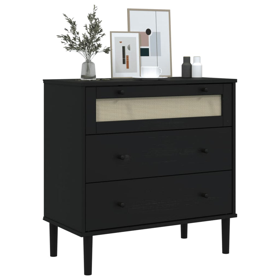 Ladekast Senja Rattan-Look 80X40X80 Cm Massief Grenenhout Zwart
