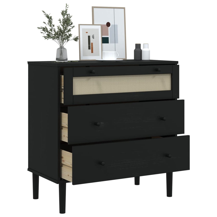 Ladekast Senja Rattan-Look 80X40X80 Cm Massief Grenenhout Zwart