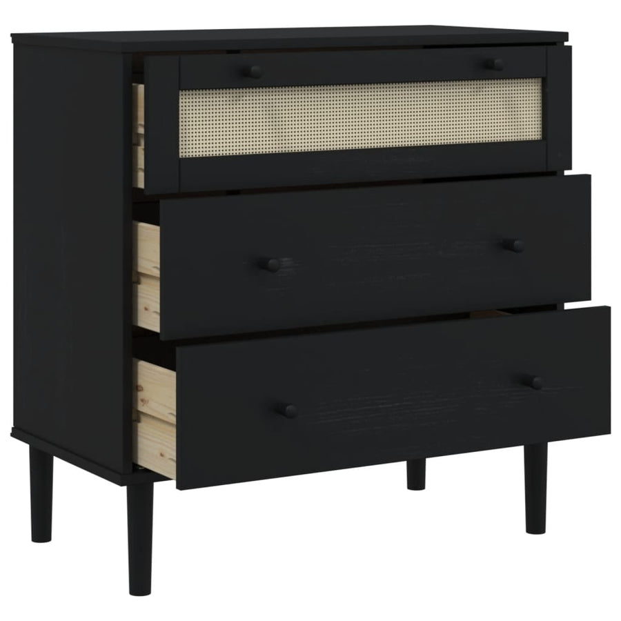 Ladekast Senja Rattan-Look 80X40X80 Cm Massief Grenenhout Zwart