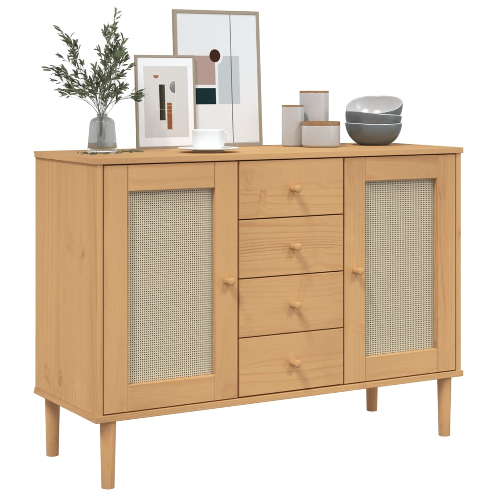 Dressoir Senja Rattan-Look 2X40X80 Cm Grenenhout Bruin
