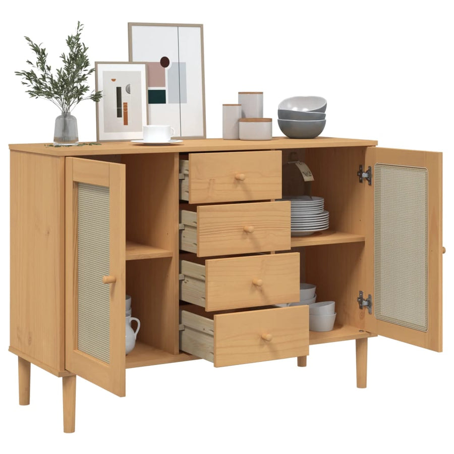 Dressoir Senja Rattan-Look 2X40X80 Cm Grenenhout Bruin