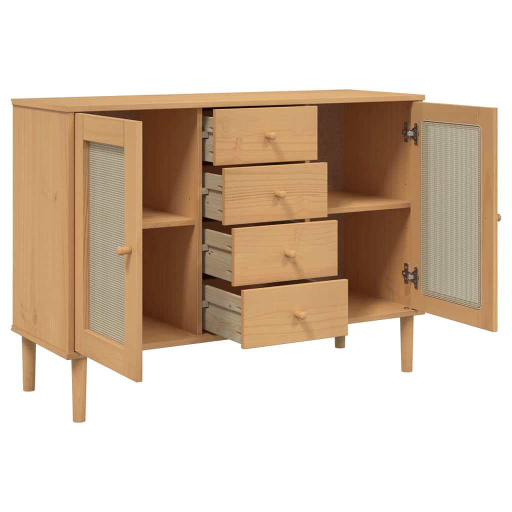Dressoir Senja Rattan-Look 2X40X80 Cm Grenenhout Bruin