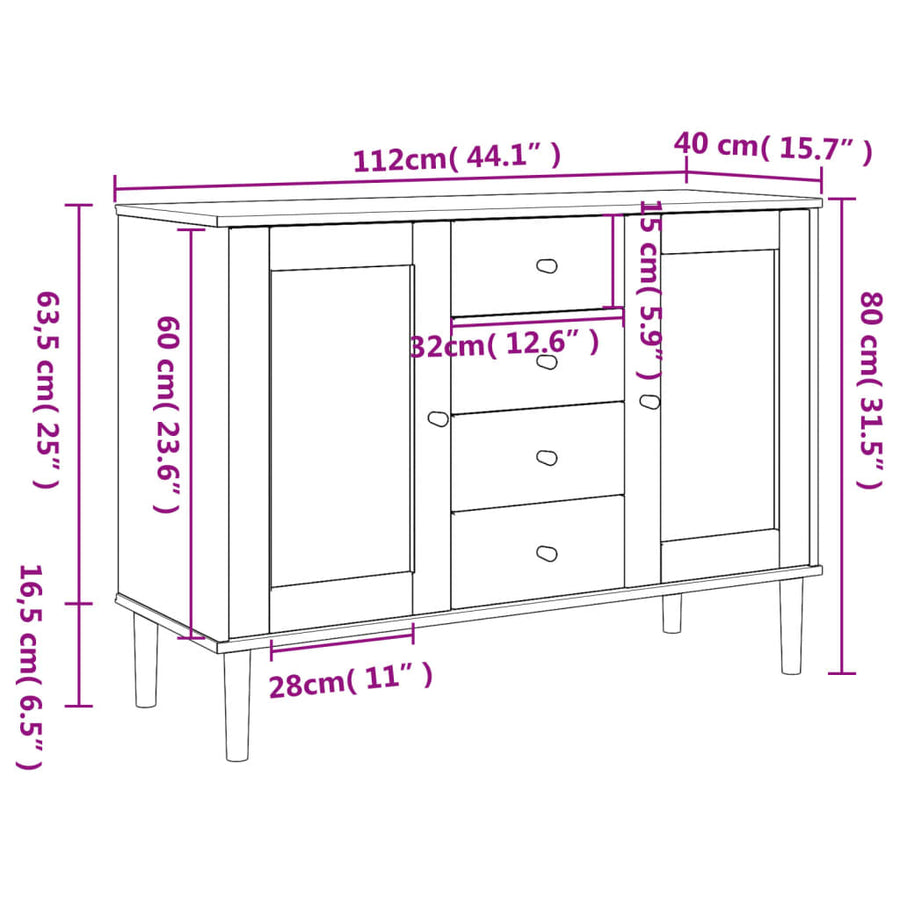 Dressoir Senja Rattan-Look 2X40X80 Cm Grenenhout Bruin