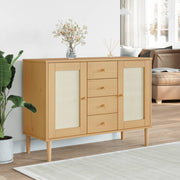 Dressoir 112x40x80 cm massief grenenhout poly rattan bruin