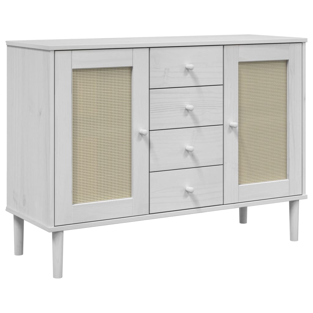 Dressoir Senja Rattan-Look 2X40X80 Cm Massief Grenenhout Wit